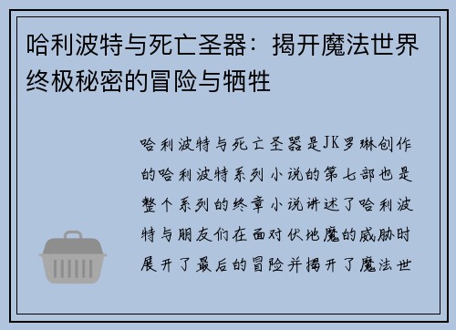 哈利波特与死亡圣器：揭开魔法世界终极秘密的冒险与牺牲